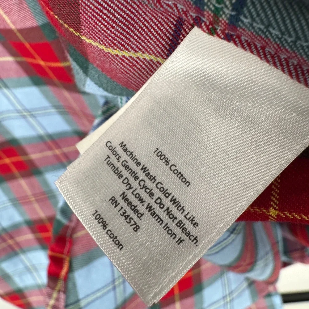 Vineyard Vines Classic Fit Tucker Shirt Mens Medium Blue Red Plaid Cotton